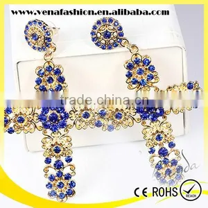 Zhejiang Mix Colors Rhinestone Long Large Cross Earring thumbnail-3