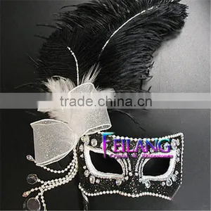 BLACK Ostrich Mardi Gras Feather Mask thumbnail-2