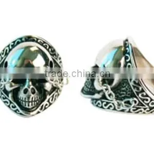 Stainless Steel Rings - With 3D Skull on It. W/chains Attached to Ring & Eyes thumbnail-1
