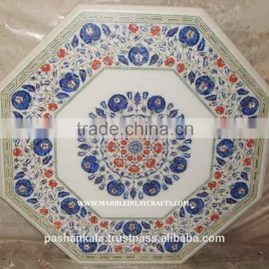 White Marble Inlay Coffee Table Top Indian Makrana Marble Inlay Table Top thumbnail-1