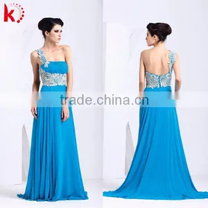 Sexy Backless One-shoulder Ruffle Embroidered Blue Crystal Dress thumbnail-1