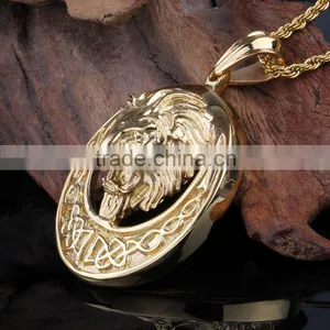2015 New Design High Polish Animal Head Gold Coin Pendant thumbnail-6