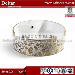 Sanitary Ware Made in China, Modern Bathroom Vanity With Gold Flower Picture, Coloured Bathroom Basins for Sale thumbnail-1