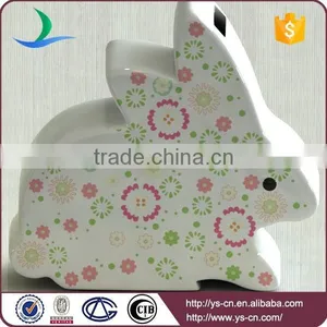 Colorful Floral Design Ceramic Rabbit Coin Bank Eco Friendly Products thumbnail-1