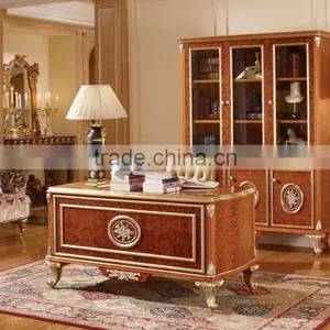 Luxury Executive Office Desk/Reading Table, Exquisite Carved Wood 3 Door Bookcase, Graceful Home Office Furniture thumbnail-1