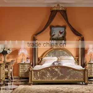 Glorious Wooden Bedroom Furniture, Exquisite Hand Painting Princess Bed With Night Stand, Classical Wood Carved Bedroom Set thumbnail-1
