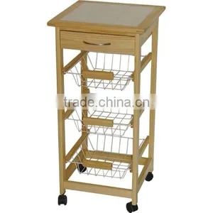Brown Finish E1 MDF With Wine Rack Wooden Trolley Manufacturers thumbnail-1