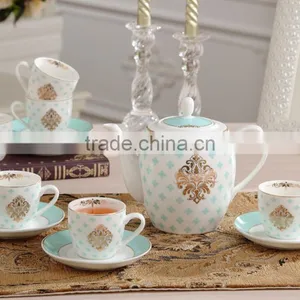 2016 New Design Porcelain Blue Color 9pc Tea Set With Coffee Set Cup thumbnail-1