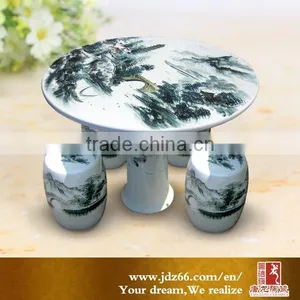 Handpainted High Quality Ink Landscape Chinese Ceramic Table and Stool for Best Sale thumbnail-1