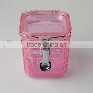 PS Materical Square Shape Cheap Plastic Sugar Jar With Lock thumbnail-1