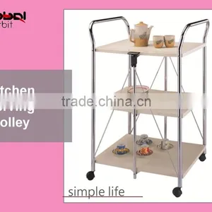Kitchen Stainless Steel Serving Cart Food Wooden 3 Tier Shelf Rolling Wheels thumbnail-1