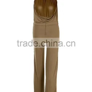 Wholesale Custom Lady Women's Fashion Casual Halter Off-shoulder Backless Sexy Solid Evening Long Romper And Jumpsuit For Woman thumbnail-4