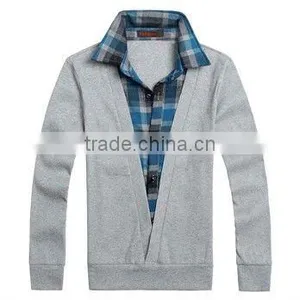 Fashion Fake Two Piece Men's Long Sleeve Cotton Pullover Sweater thumbnail-1