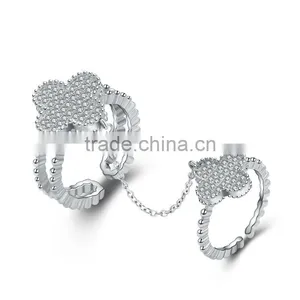 Yiwu Factory Direct Cheap Wholesale Top Quality Romantic S925 Double Chained Rings for Women thumbnail-1