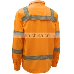 100% Cotton Mens Button Down Collar Business Fit Work Cargo Shirt With Reflective Bands thumbnail-3