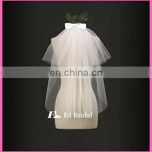 A09 Cheap Price Short Front and Long Back Plain Tulle Fabric Bridal Veil For Wedding thumbnail-3