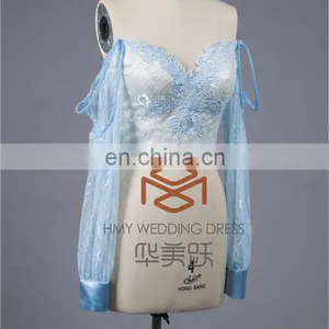 Elegant SHMY-C011 Light Blue Long Sleeve Soft Lace Sweetheart Neckline Bolero thumbnail-1