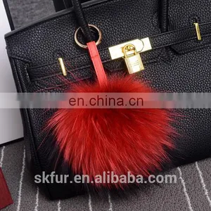 100% Real Raccoon Fur Pompom Keychain thumbnail-1