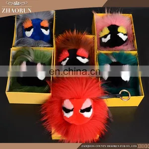 2016 High Quality Emoji Keychain Fox Fur Key Chain Dyed Color Fur Balls Keychain thumbnail-2
