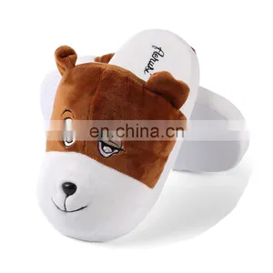 Dog Face Embroidered Cute Soft Plush Stuffed Slippers thumbnail-1