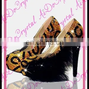 Aidocrystal Black Feather and Gold Crystal Women 14CM High Heels Party Feminine Pumps Women Shoes thumbnail-1