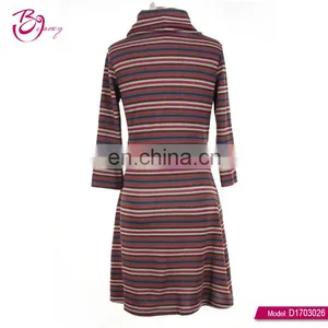 Cowl Neck Stripe Long Sleeve Western Plus Size Ladies Dresses thumbnail-4