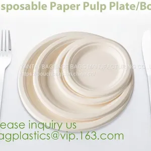 Eco Friendly Biodegradable Sugarcane Bagasse Tableware Sets Disposable Paper Pulp Plate 6 Inch Round Disc Bagease Packag thumbnail-1