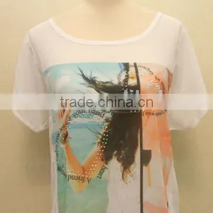 Ladies Printed Fashion Blouse With Back Branches Cotton and Chiffon thumbnail-1