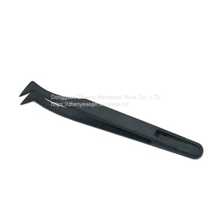 Tweezers Industrial Flat Head Carbon Fiber Plastic Anti-static Elbow Black Plastic Round Head Pointed Tweezers Flat Head 93306 thumbnail-1