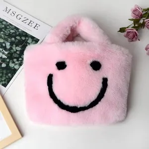020Autumn Large Capacity Square Bag Girl Shoulder Bag Oblique Straddle Bag Smiling Face Plush Faux Fur Bag thumbnail-3