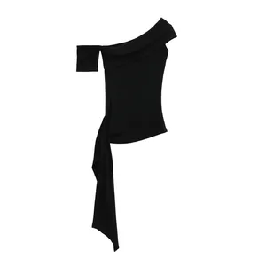 Pure Lustful Hot Girl Streamer One-shoulder Chest T-shirt Women's Summer Sexy Temperament Irregular Waist Short Sleeves thumbnail-4