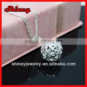 Heart Carved Silver Disco Ball Pendant Necklace thumbnail-1