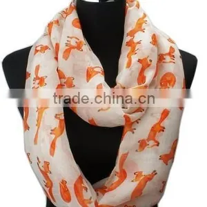 205 Foreign Trade New Loop Shawl Cute Animal Fox Print Women Fashion Scarf thumbnail-2
