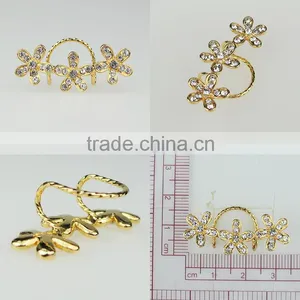 Flower Shape Rhinestone Cuff Clip Golden Ear Clip Fashion Jewelry E1357 thumbnail-2