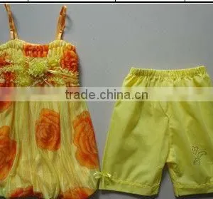 Summer 160g Girl's Chiffon Dress and Jersey Pant 2pcs Set thumbnail-1