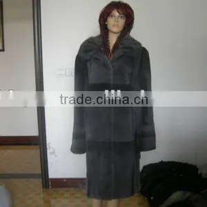Grey Iris Rex Rabbit Fur Coat With Grey Iris Mink Collar thumbnail-1