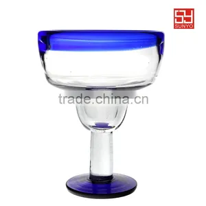 Sodalime Ice Cream Cup With Stem Lead Crystal Manufacture Blue Rim High Quality thumbnail-1