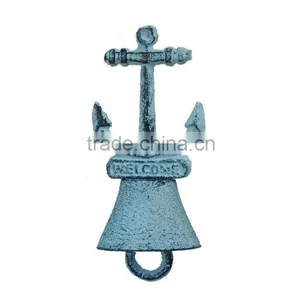 Nautical Dark Blue Whitewashed Cast Iron Anchor Hand Bell NBB 0021 thumbnail-1
