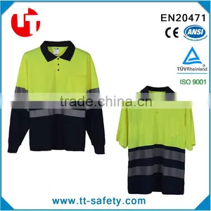 Cheap 100% Polyester High Reflective Safety 2 Tone Color Polo Shirts for Man thumbnail-1