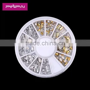 Defferent Style Sliver Gold Alloy 3D Glitter Metal Nail Art Decoration Round Wheel Sticker thumbnail-1