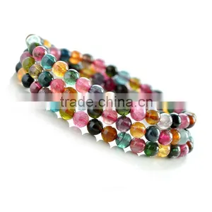 Gemstone Bracelet Three Rings Natural Tourmaline Bracelet Hand on Multi Ring Multilayer Fashion of Multicolored Jewelry thumbnail-3