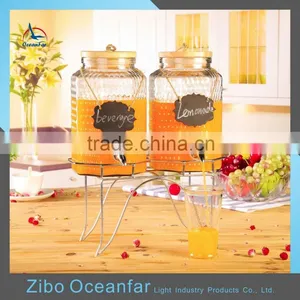 Eco-friendly Twins Glass Jar Set 2 Glass Beverage Dispenser Clear Drink Dispenser Glass With Tap Metal Stand thumbnail-2
