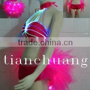 Sexy Belly Dance Dress / LED Ballet Dance Costumes for Sale / Light Pink Night Club Performance Short Dress thumbnail-2