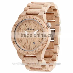 Wooden Watch Maple Case Even Strap Japan Movement With Calendar thumbnail-1