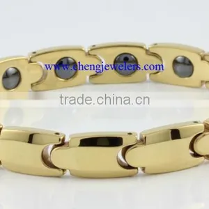 New High Quality Mens Bracelets Gold Link Style With Magnet thumbnail-1
