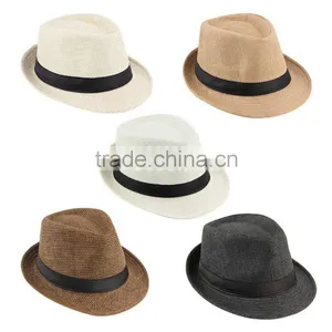 Unisex Fedora Trilby Hat Cap Straw Panama Style Packable Travel Sun Hat thumbnail-2