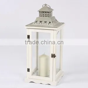 Cheap Wooden Lantern With Metal Top White Color thumbnail-2