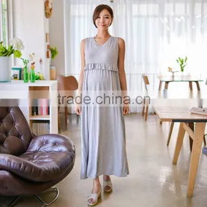 Long Pregnant Woman Maternity Dresses With Decorative Border thumbnail-2