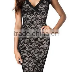 Women's Deep-V Neck Black Floral Lace Halter Evening Dress thumbnail-1
