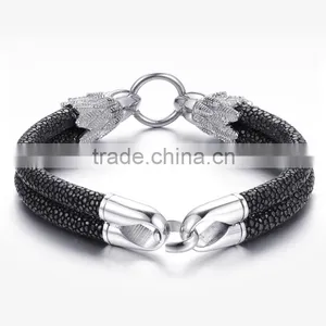 Fashion Genuine Stingray Leather Bracelet 2 Cord Mens Dragon Stainless Steel Silver Custom Jewelry Allibaba Com Wholesale Bangle thumbnail-3